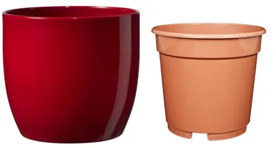 Produktbild von MePla - Set - Übertopf Basel ø12 + Kulturtopf ø10 - Bordeaux