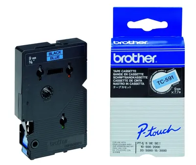 Produktbild von Brother TC591 - 9 mm x Schwarz auf Blau - laminiertes Band - für P-Touch PT-2000, PT-3000, PT-500, PT-5000, PT-8E
