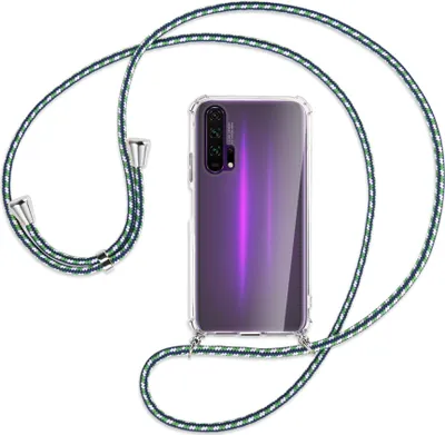 Produktbild von Handykette Backcover-Schutzhülle mit Band (Metall silberfarben) für Honor 20 Pro - grün/blau/weiß