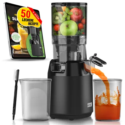 Produktbild von LEBENLANG Slow Juicer | Entsafter mit großer Öffnung | 250W | Für ganze Früchte und Gemüse | Inkl. Rezepte im E-Book