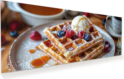 Produktbild von Glasbild 150x60cm in XXL für Wohnzimmer, Schlafzimmer Motiv Belgische Waffeln