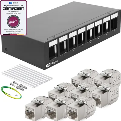 Produktbild von hb-digital Patchpanel 8 Port mit 8 x Keystone Module Cat 8 schwarz