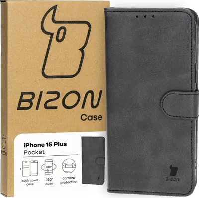 Produktbild von Bizon Case Pocket Flip Case für iPhone 15 Plus, Schwarz