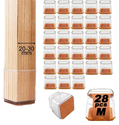 Produktbild von Stoelpootdoppen aus Silikon mit Filz, rechteckig, 28 Stück, 20-30 mm, für harte Holzböden