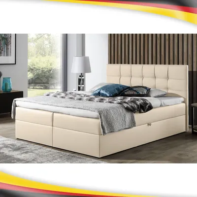Produktbild von Boxspringbett Doppelbett LEO   160x200cm Bett mit Bonellmatratze, Kunstleder, Bettkasten  (Beige)
