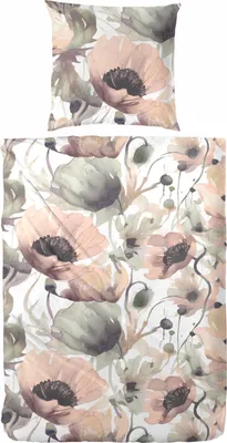 Produktbild von Primera Edelflanell Bettwäsche 135x200 Blumen Klatschmohn grün puder 174148-87