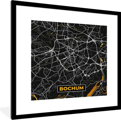 Produktbild von MuchoWow® Gerahmtes Poster Bochum - Stadtplan - Karte - Gold - Deutschland 40x40 cm - Poster mit Schwarzem Bilderrahmen Wandposter Rahmen Foto Bilder - Poster - Plakat im Rahmen