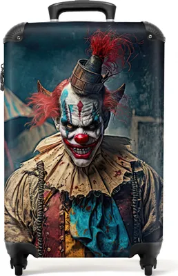 Produktbild von NoBoringSuitcases.com® Koffer Handgepäck Trolley Rollkoffer Kleine Reisekoffer mit 4 Rollen - Clown - Horror - Kleidung - Porträt - Cabin Size < 55x40x23 cm & 55x40x20 cm - Fotokoffer - Kabinenkoffer - BoardgepäckHandgepäck Koffer 55x35x20 cm, 36L,