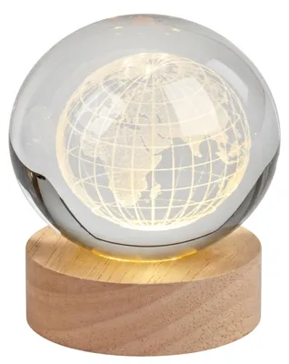 Produktbild von formano Kristallkugel Globus 3D mit LED Holzsockel 8cm eingelaserter Weltkugel