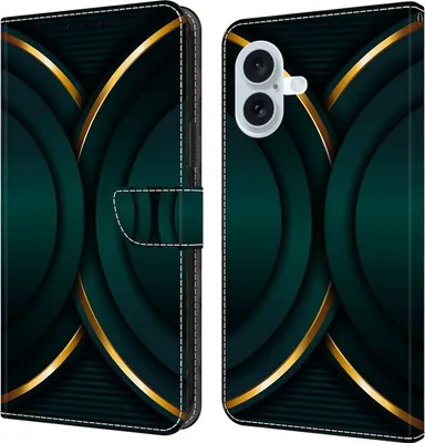 Produktbild von CLM-Tech Handyhülle kompatibel mit iPhone 16 Hülle - Tasche aus Kunstleder - Klapphülle mit Ständer und Kartenfächern - Schutzhülle Wallet Case Cover goldener Rand Kontur