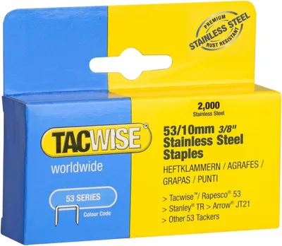 Immagine prodotto di TACWISE 1270 Graffette TACWISE 53/10 mm, acciaio inossidabile, 2.000 pezzi