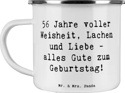 Produktbild von Mr. & Mrs. Panda Emaille Tasse Spruch 56. Geburtstag - Weiß - Geschenk, Alter, Jubilar, Kaffeepott, Geburtstagsfeier, Liebe, Teetasse, Happy Birthday, Gratulation, becher