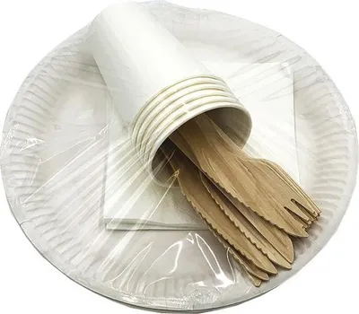 Immagine prodotto di Set di stoviglie di carta e utensili di legno 6 pezzi