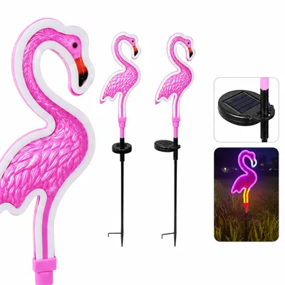 Produktbild von 2er Set Solar Gartenleuchte Flamingo LED, Outdoor Gartenstecker mit Dämmerungssensor, wasserdicht, warmweißes Licht, dekorative Garten Deko für Außenbereich