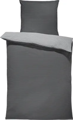 Produktbild von Bettwäsche gestreift Streifen modern Wende Renforcé Baumwolle mit Reißverschluss, Größe:2 teilig 135x200 cm, Farbe:grau / anthrazit