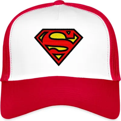 Produktbild von Spreadshirt Superman Logo S-Shield Stick Trucker Cap, One size, Weiß/Rot
