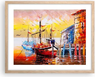 Produktbild von Gerahmtes Poster - Rahmen in heller Eiche - Boot Segel Meer - 50x40 cm - Wand Bild - Wanddeko - Wandbilder - Kunstposter - Wandposter - Bilderrahmen - Bilder - Kunstdruck - Wandbild - P2NAA50x40-3435