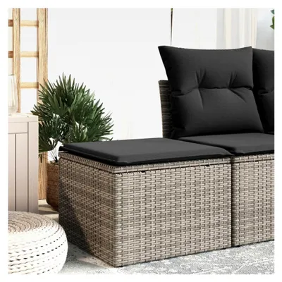 Produktbild von Gartenhocker mit Kissen Grau 55x55x37 cm Poly Rattan Beistelltisch wetterfest für Outdoor Garten Terrasse Balkon