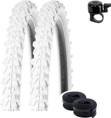 Produktbild von 2 x Kenda K-829 26" MTB Fahrradreifen in Weiß 50-559 (26 x 1.95) + 2 passende Schläuche DV inkl. maxxi4you Fahrradklingel