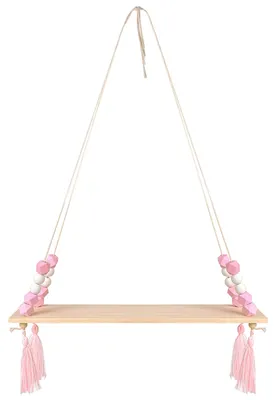 Schwebendes Holz-Wandregal mit Seil, 40,5x10x0,8 cm, Rosa