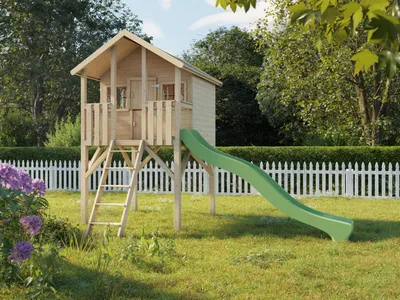 Produktbild von Stelzenhaus Big House kesseldruckimprägniert, 9x9 cm Pfosten, B 2,03 m, H 3,229 m, Podesthöhe 150 cm, mit Fingerklemmschutz