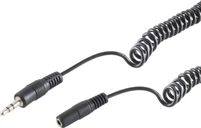 Produktbild von Klinken Spiral Verlängerungskabel, 3,5mm Klinkenstecker  3,5mm Klinkenbuchse, stereo, schwarz - Länge: 3,0 m