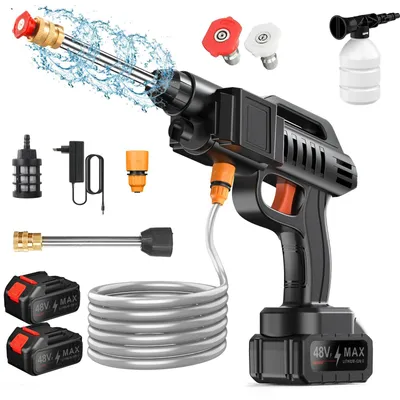 Immagine prodotto di Idropulitrice portatile a batteria - Pistola ad alta pressione - 1500 W - 50 bar - Senza fili - 2 batterie da 12000 mAh