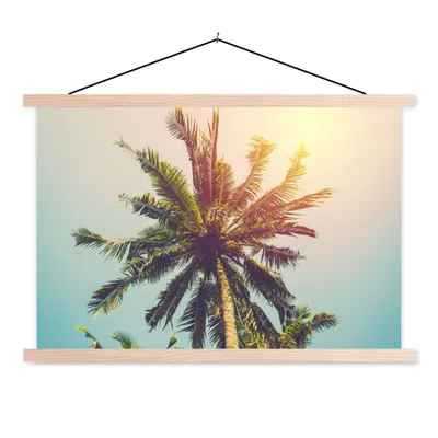 Produktbild von MuchoWow® Textilposter Palme - Sommer - Tropisch - Sonne 120x80 cm mit holzfarbenen Rahmen - Aufhängeset