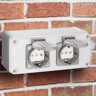Productafbeelding van Bakaji meerwegstekker, 2 stopcontacten, Schuko, wandcontactdozen voor buitengebruik, geschikt voor de garage