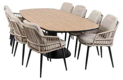 Produktbild von 9-teiliges Garten-Set | 8 Isabel-Gartenstühle (Sand) | 260 cm Tower-Gartentisch (Schwarz)