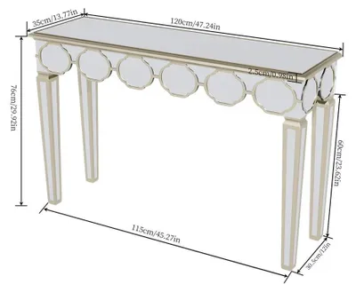 Immagine prodotto di Specchio consolle - Tavolino consolle da 120 cm - Dimensioni 120x35x76 cm - Specchio con cornice dorata - Ideale per ingresso e soggiorno - Struttura in metallo rettangolare - Senza cassetti - Colore argento e oro