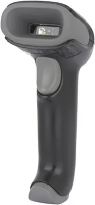 A studio shot of a handheld barcode scanner against a white background.