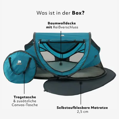 Produktbild von DERYAN Kleinkind Luxus Reisebett - Inklusive selbst aufblasbarer Matratze - Ozean