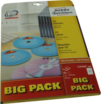 Produktbild von CD-Etiketten SuperSize A4 117mm 40 Bogen/80 Etiketten weiß