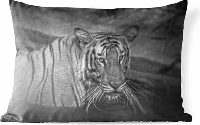 Produktbild von MuchoWow® Outdoor Kissen - Tiger - Wasser - Schwarz - Weiß - 50x30 cm - Wetterfest - Lounge Kissen - Sofa kissen - Wohnzimmer Dekoration