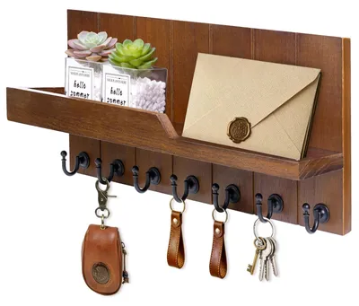 Produktbild von Schlüsselbrett mit Ablage und 7 Haken, Holz, braun
