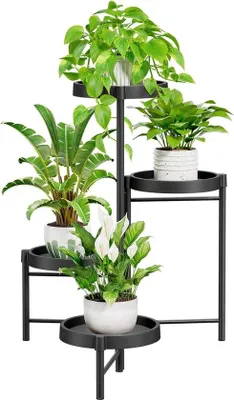 Image de Support à plantes Famanu en métal, avec 4 niveaux, idéal pour balcon et salon