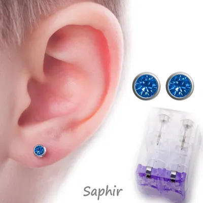 Produktbild von Medizinische Ohrstecker Erstohrstecker Ohrringe "Kristall" Saphir