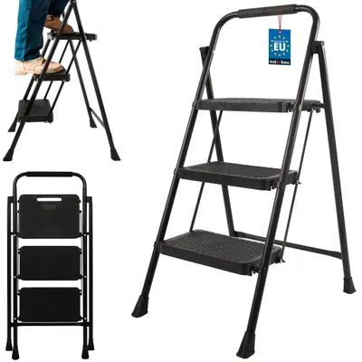 Produktbild von KOTARBAU® Trittleiter 3 Stufen klappbar 69 cm Faltbare Leiter aus Stahl Rutschfest Klapptritt Haushaltsleiter mit Sicherheitsbügel Pulverbeschichtet