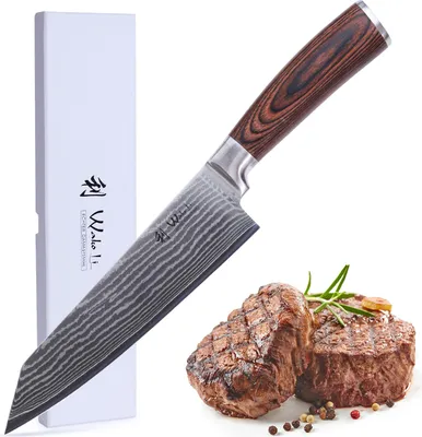 Obrázek produktu pro Wakoli EDIB Damaškový kuchařský nůž Kiritsuke I 20 cm čepel I rukojeť ze dřeva pakka
