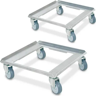 Produktbild von Aluroller für Spülkörbe 500x500 mm, graue Gummiräder, offen, Tragkraft 250 kg