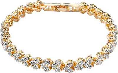 Produktbild von Damen-Armband, modisch, voller Zirkonia, eingelegt, Armreif, Party-Schmuck, Geschenk-Golden