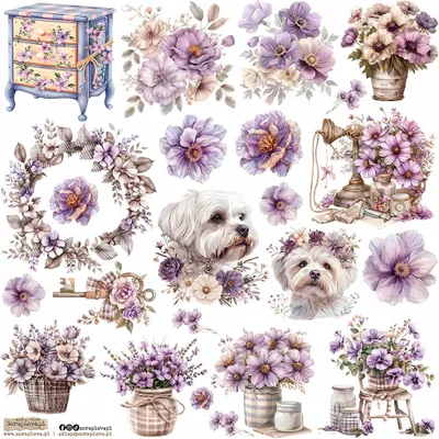 Zdjęcie produktu dla Naklejki - ScrapLove - Violet Flowers