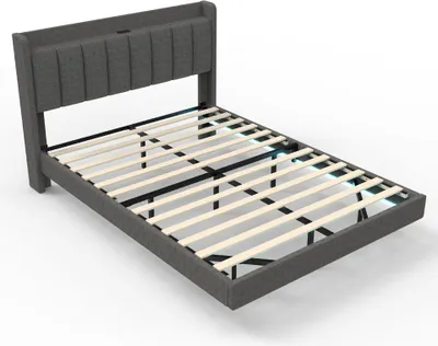 Zdjęcie produktu dla Home Deluxe Łóżko LED - 140 x 200 cm, ciemnoszare | Łóżko tapicerowane z oświetleniem