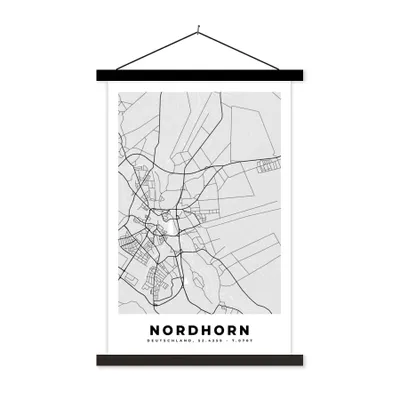 Produktbild von MuchoWow® Textilposter Deutschland - Nordhorn - Karte - Stadtplan - Karte 40x60 cm mit schwarzem Rahmen - Wanddekorationen