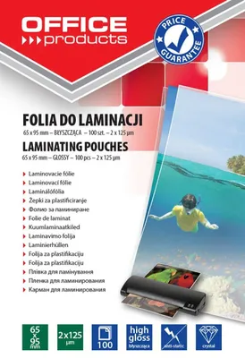 Obrázek produktu pro Laminovací fólie 65 x 95 mm 2 x 125 mikronů 100 kusů