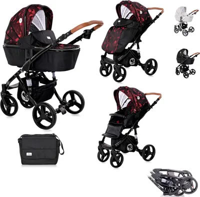 Produktbild von Lorelli Kombikinderwagen Rimini 2 in 1 Tragewanne Sportsitz Wickeltasche faltbar rot-schwarz