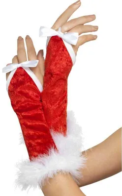 Produktbild von Smiffys Rote Weihnachtsmann Kostüm Handschuhe mit Fingerbindung und Marabou