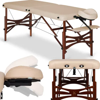 Produktbild von Habys Panda (gebeizte Buche) Holz Massageliege Kosmetikliege | Klappbar Höhenverstellbar Tragbar | Massagetisch Massagebank | Vollholz Beige| 180x70