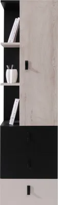 Produktbild von Furniture24 Schrank Planet PL-4, Hochschrank, Regal mit 3 Schubladen und 1 Tür Schwarz/Eiche/Beige